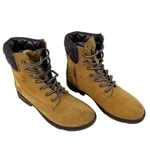 Stevies Girls Tan Faux Suede Quilted Collar Side Zip Combat Boots Size 3
